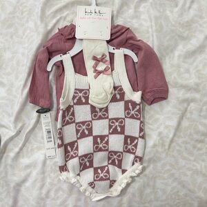 Mauve bow baby girls outfit  - Mauve and Cream